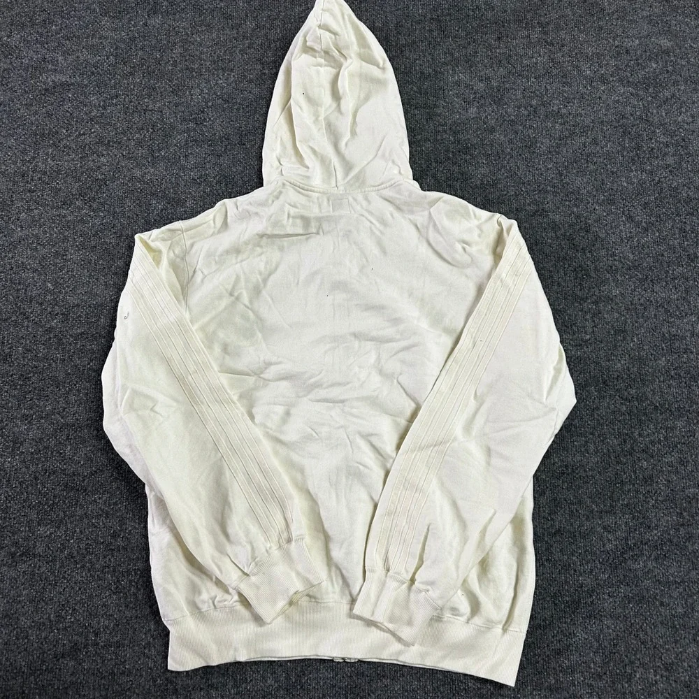 Adidas Hoodie Mens Size XL Cream White Full Zip Trefoil Three Stripe Athletic